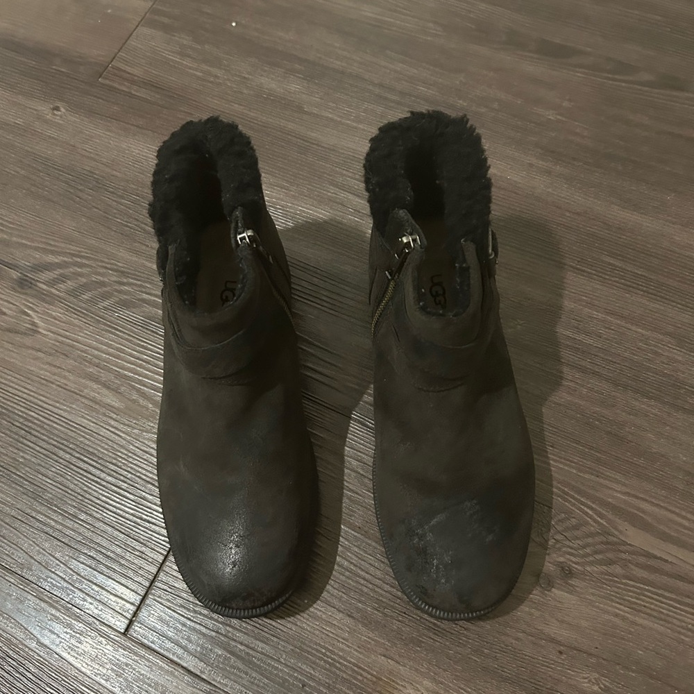 UGG Dark Brown Ankle Boots with Black Fur